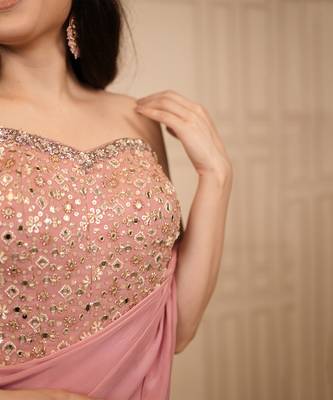 Pink embroidered crepe saree 2