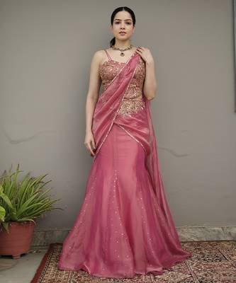 Pink embroidered tissue saree 1