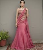 Pink embroidered tissue saree