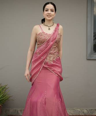 Pink embroidered tissue saree 2