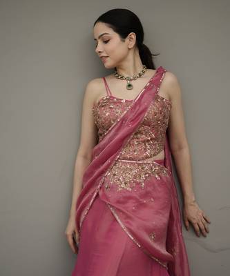 Pink embroidered tissue saree 4
