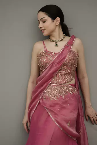Pink embroidered tissue saree