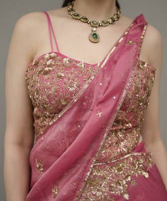 Pink embroidered tissue saree 5