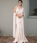 White embroidered georgette saree