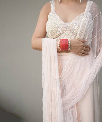 White embroidered georgette saree 4