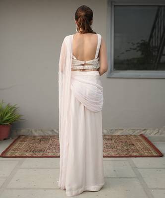 White embroidered georgette saree 5