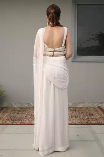 White embroidered georgette saree