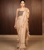 Beige embroidered chiffon saree