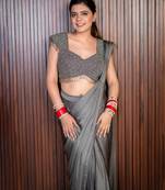 Grey embroidered satin saree