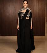 Black embroidered chiffon saree with cape