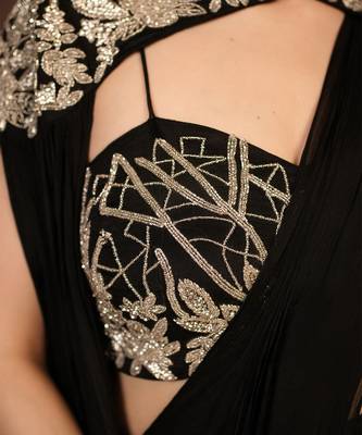 Black embroidered chiffon saree with cape 4