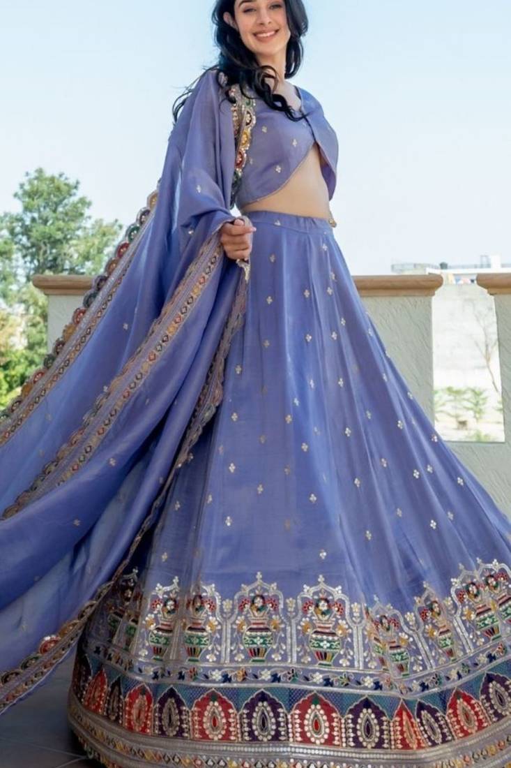 BLUE TISSUE Sequin AND THREAD LEHENGA & BLOUSE AND DUPATTA