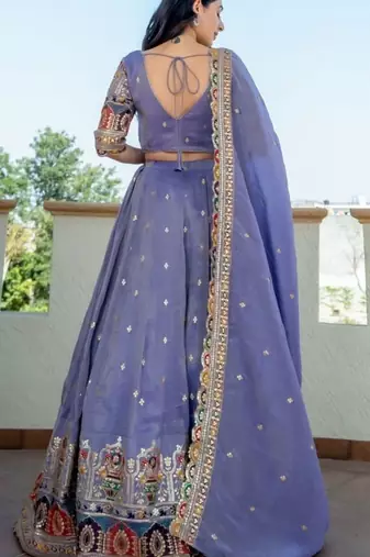 BLUE TISSUE Sequin AND THREAD LEHENGA & BLOUSE AND DUPATTA