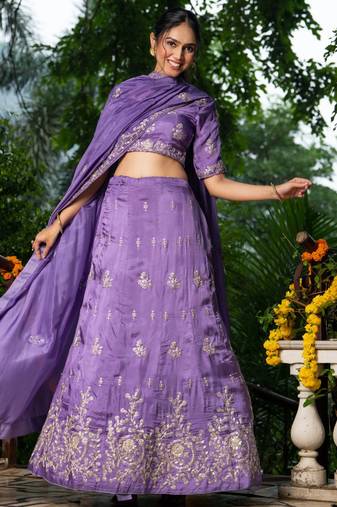 PURPLE Embroidered ZARI WOORK LEHENGA & BLOUSE AND DUPATTA