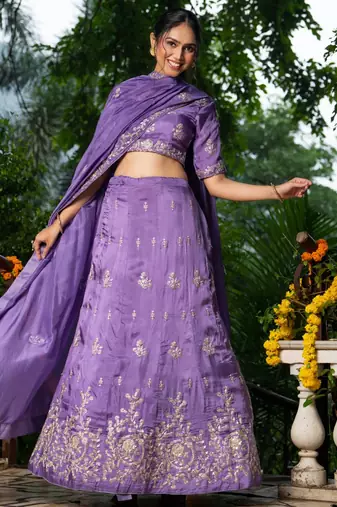 PURPLE Embroidered ZARI WOORK LEHENGA & BLOUSE AND DUPATTA