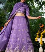 PURPLE Embroidered ZARI WOORK LEHENGA & BLOUSE AND DUPATTA