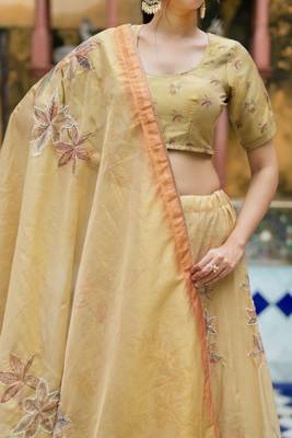 BROWN TISSUE HAND LEHENGA & BLOUSE AND DUPATTA 2