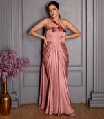 Pink embroidered satin gown