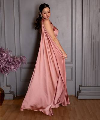 Pink embroidered satin gown 2