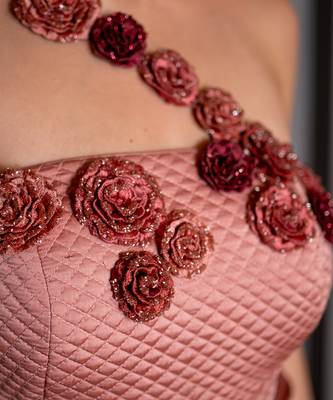 Pink embroidered satin gown 4