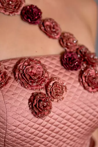Pink embroidered satin gown