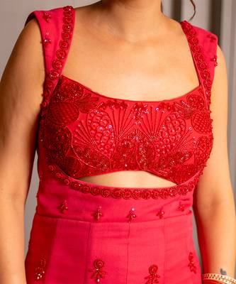 Pink embroidered georgette jumpsuit 4
