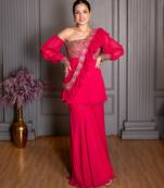 Pink embroidered georgette gharara set