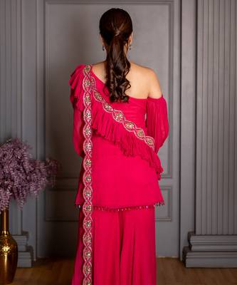 Pink embroidered georgette gharara set 2