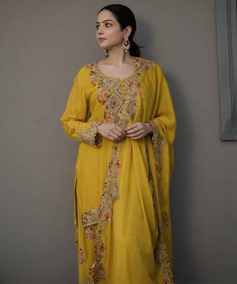 Yellow embroidered chiffon sharara set 3