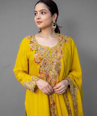 Yellow embroidered chiffon sharara set 4