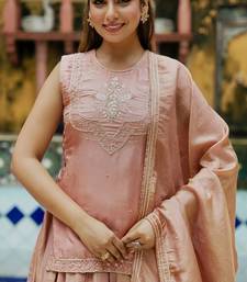 BROWN SILK HAND KURTA AND SKIRT AND DUPATTA