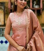 BROWN SILK HAND KURTA AND SKIRT AND DUPATTA