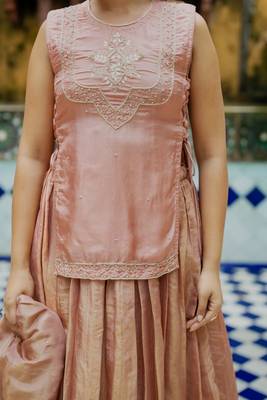 BROWN SILK HAND KURTA AND SKIRT AND DUPATTA 3