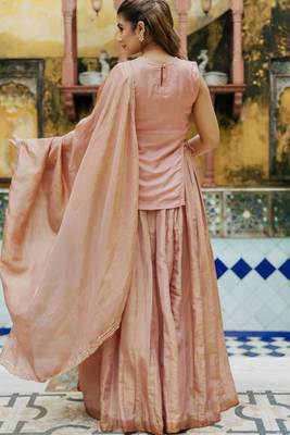 BROWN SILK HAND KURTA AND SKIRT AND DUPATTA 4