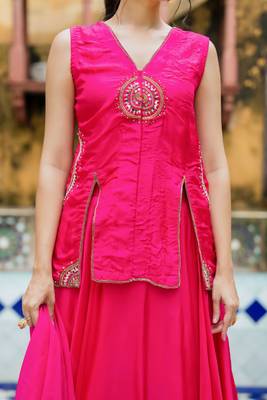 PINK SILK Embroidered LEHENGA AND TOP AND DUPATTA 3