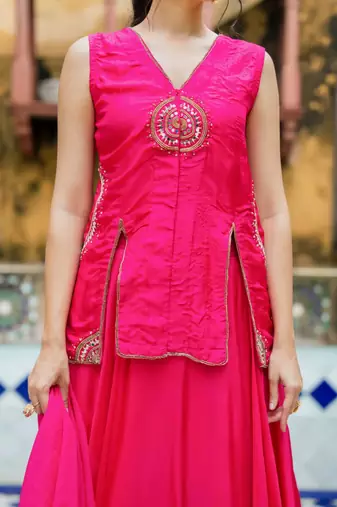 PINK SILK Embroidered LEHENGA AND TOP AND DUPATTA