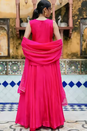 PINK SILK Embroidered LEHENGA AND TOP AND DUPATTA