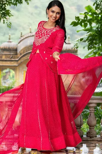 PINK BHANDHINI GEORGETTE GOTA PATTI LEHENGA Blouse AND DUPATTA