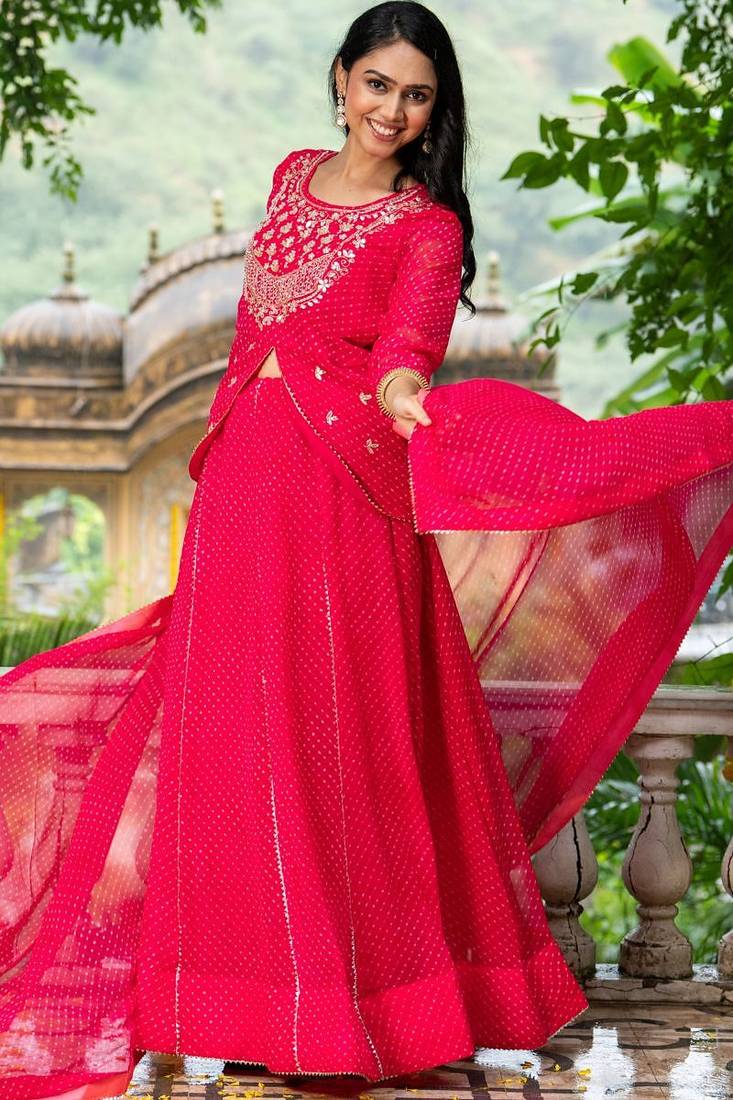 PINK BHANDHINI GEORGETTE GOTA PATTI LEHENGA Blouse AND DUPATTA