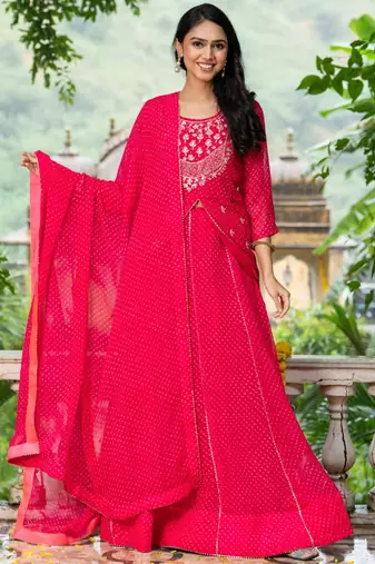 PINK BHANDHINI GEORGETTE GOTA PATTI LEHENGA Blouse AND DUPATTA