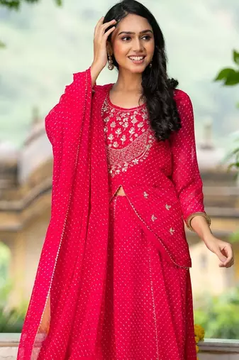 PINK BHANDHINI GEORGETTE GOTA PATTI LEHENGA Blouse AND DUPATTA