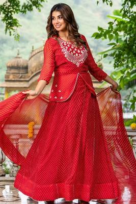 Red BHANDHINI GEORGETTE GOTA PATTI LEHENGA Blouse AND DUPATTA 1