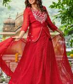 Red BHANDHINI GEORGETTE GOTA PATTI LEHENGA Blouse AND DUPATTA