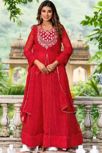 Red BHANDHINI GEORGETTE GOTA PATTI LEHENGA Blouse AND DUPATTA