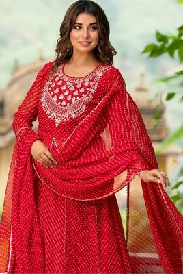 Red BHANDHINI GEORGETTE GOTA PATTI LEHENGA Blouse AND DUPATTA 3