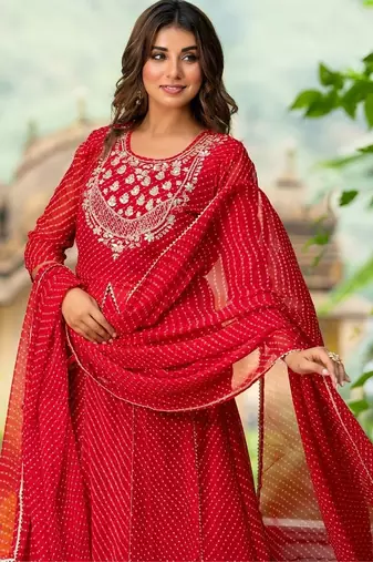 Red BHANDHINI GEORGETTE GOTA PATTI LEHENGA Blouse AND DUPATTA