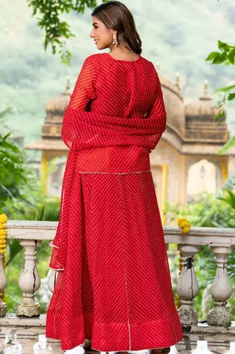 Red BHANDHINI GEORGETTE GOTA PATTI LEHENGA Blouse AND DUPATTA
