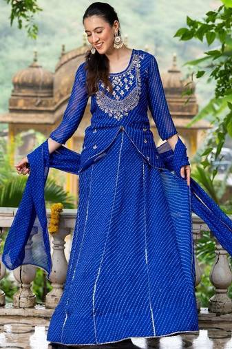 Blue BHANDHINI GEORGETTE GOTA PATTI LEHENGA Blouse AND DUPATTA