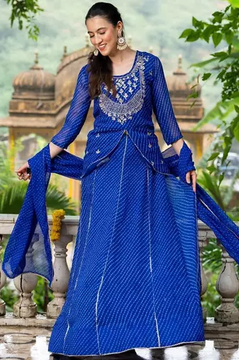 Blue BHANDHINI GEORGETTE GOTA PATTI LEHENGA Blouse AND DUPATTA