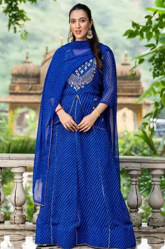 Blue BHANDHINI GEORGETTE GOTA PATTI LEHENGA Blouse AND DUPATTA